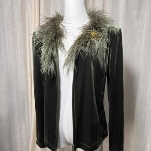 Jackie Jon Feather Trim Velvet Jacket – Size Small